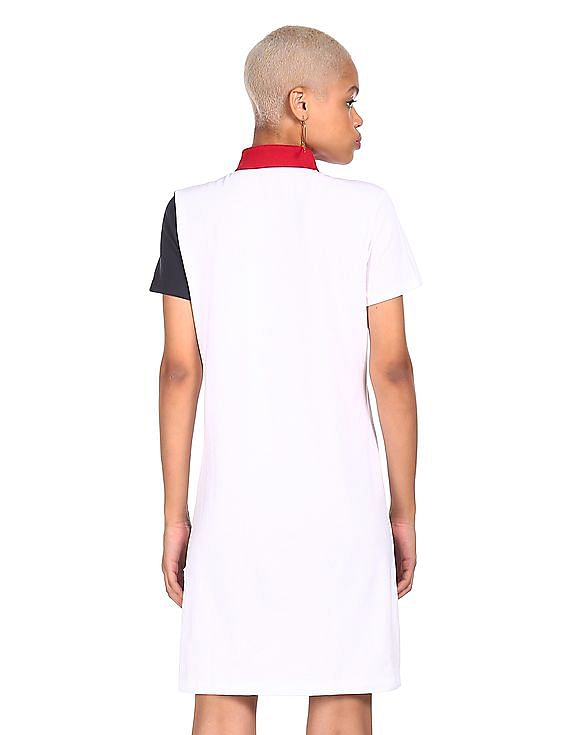 Buy Tommy Hilfiger Women White Brand Color Block Polo Dress