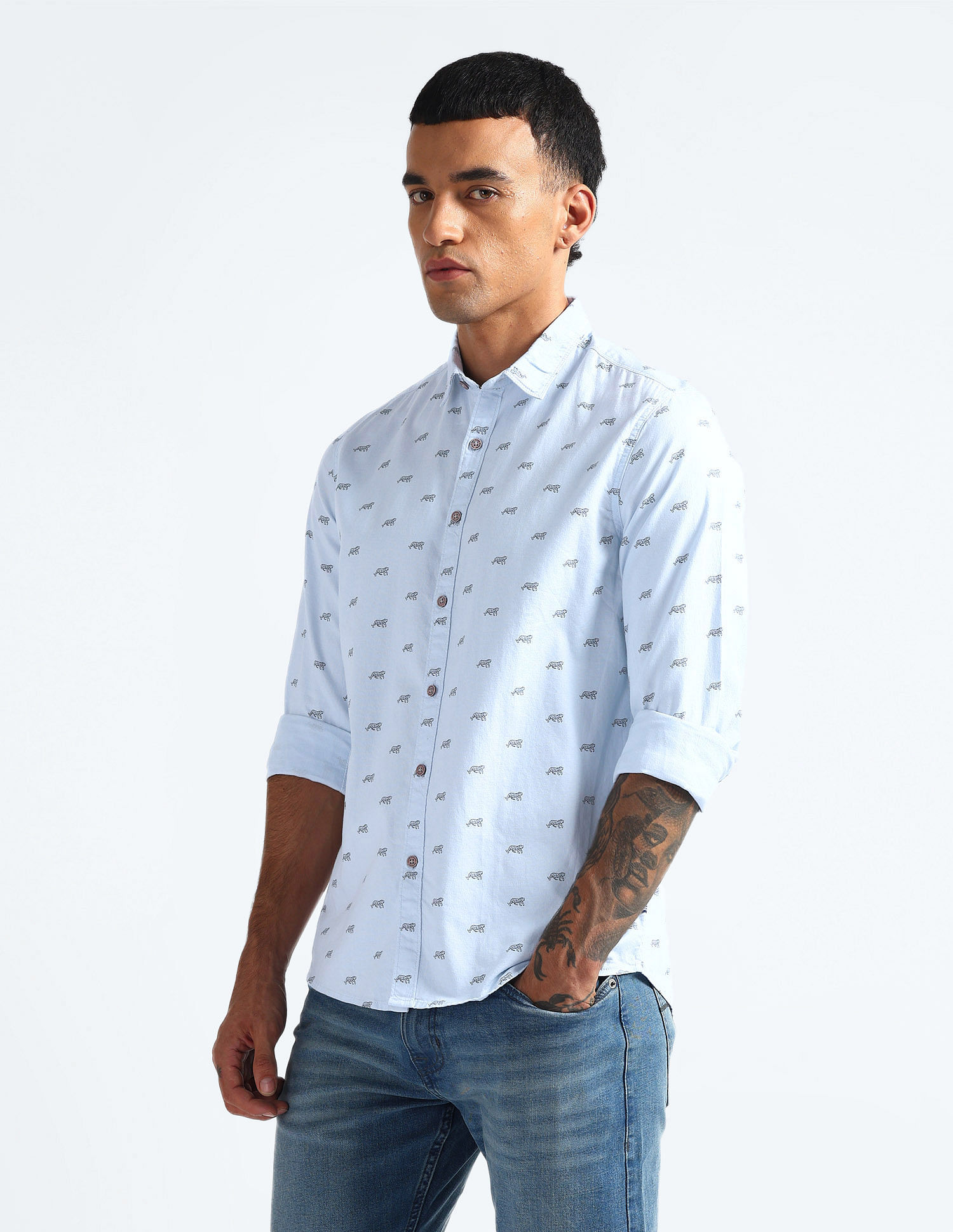 Flying Machine All-Over Print Pure Cotton Shirt