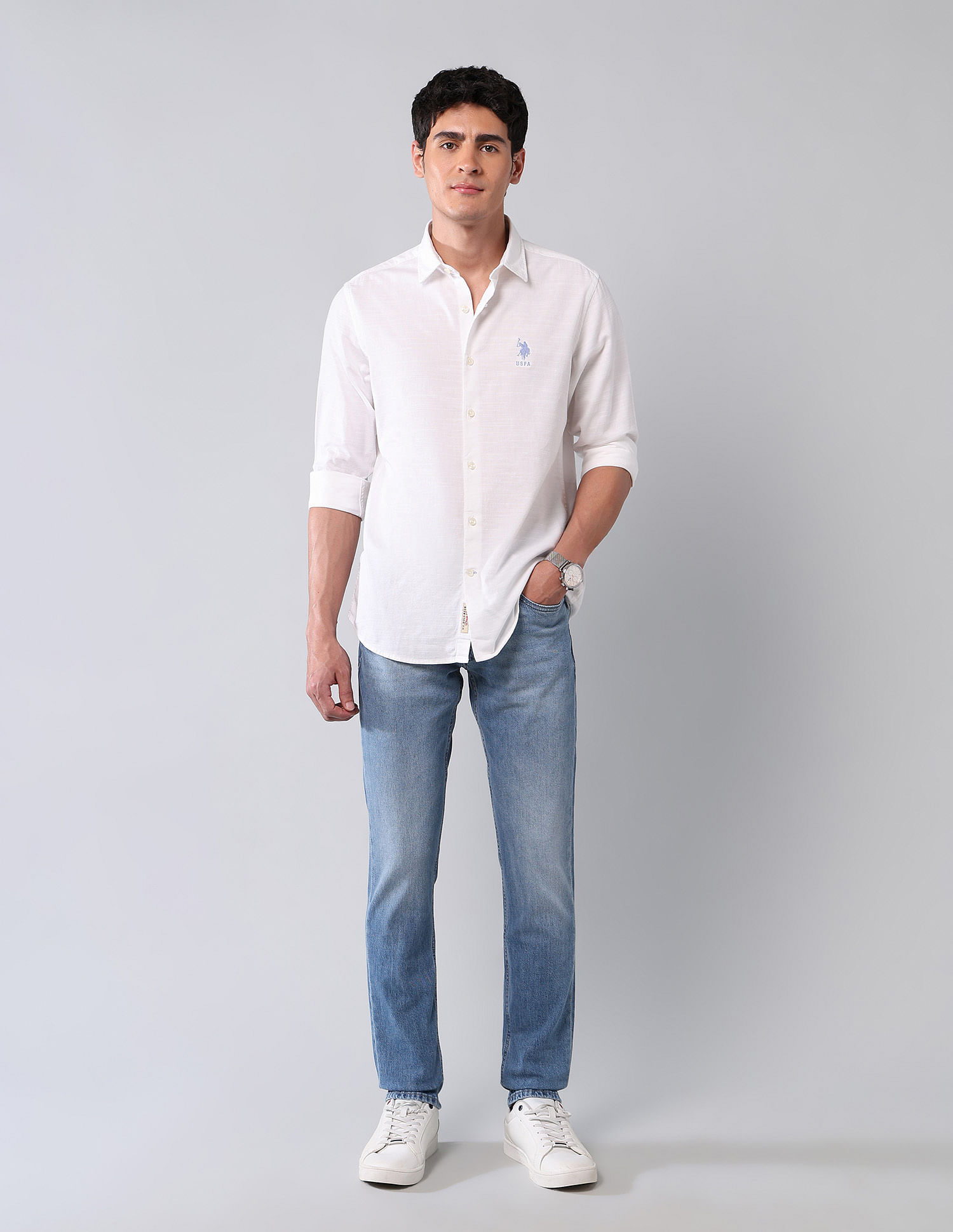 U.S. Polo Assn. Denim Co. Pure Cotton Regular Fit Dobby Shirt