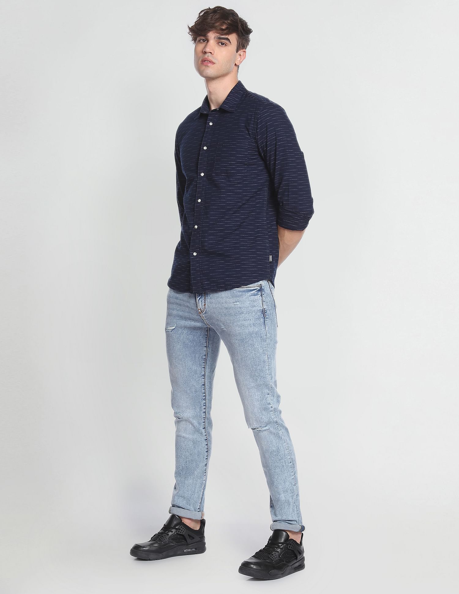 Flying Machine Horizontal Stripe Cotton Shirt
