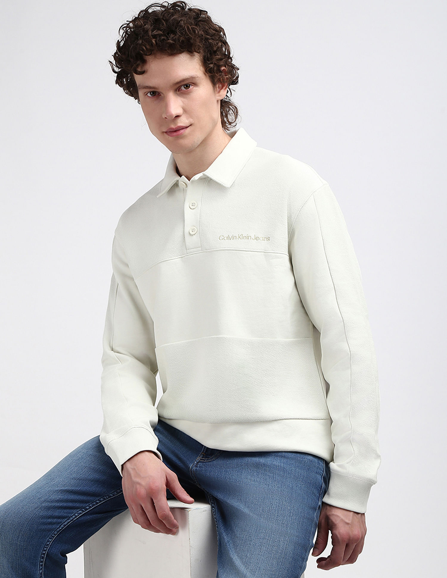 Calvin Klein Reverse Terry Stripes Polo Sweatshirt