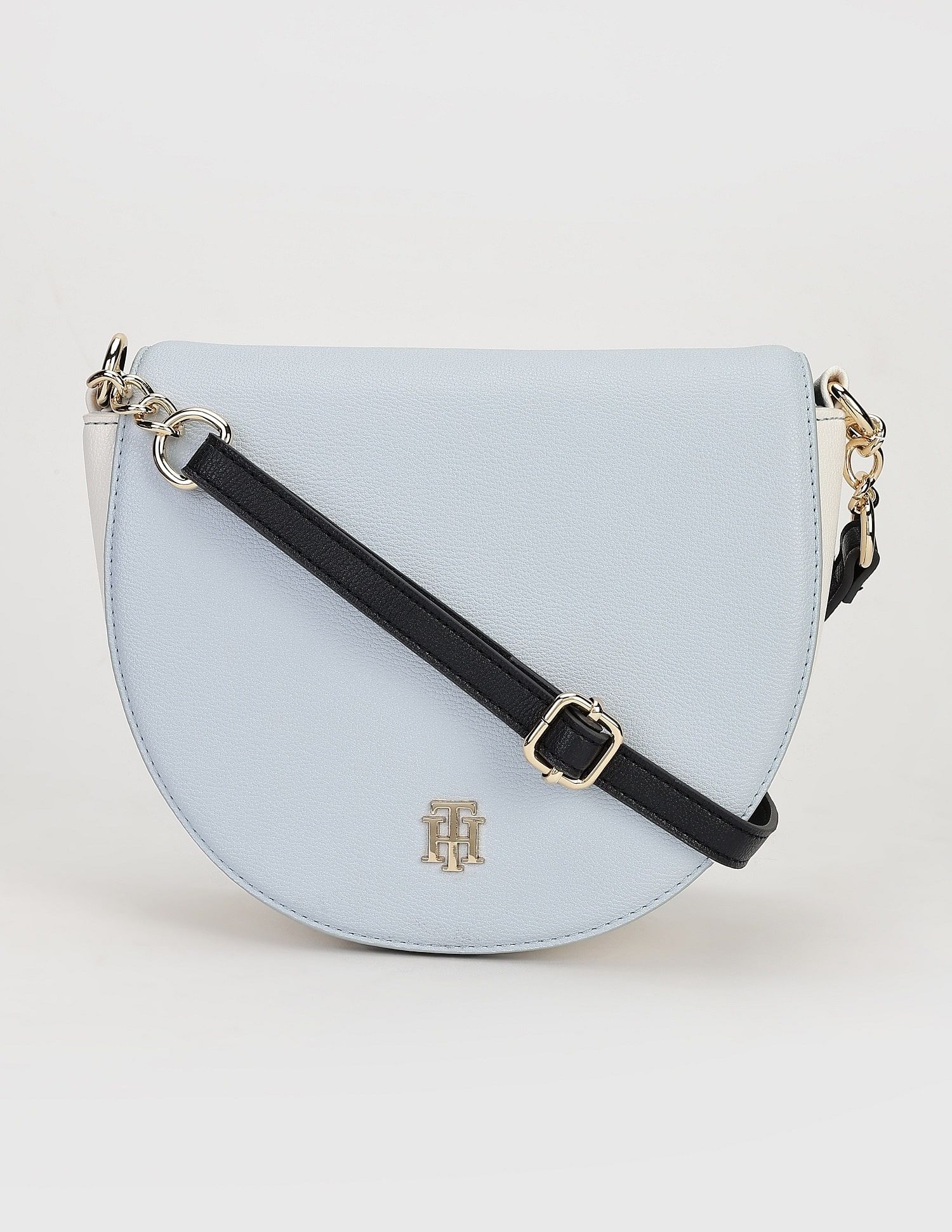 Tommy Hilfiger Solid Blue PU Sling Bags