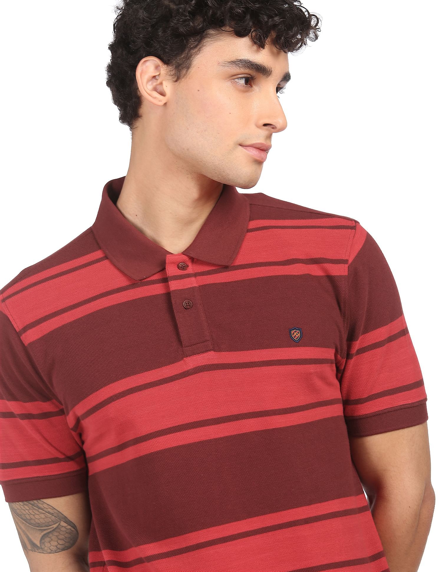 AD by Arvind Cotton Horizontal Striped Polo Shirt
