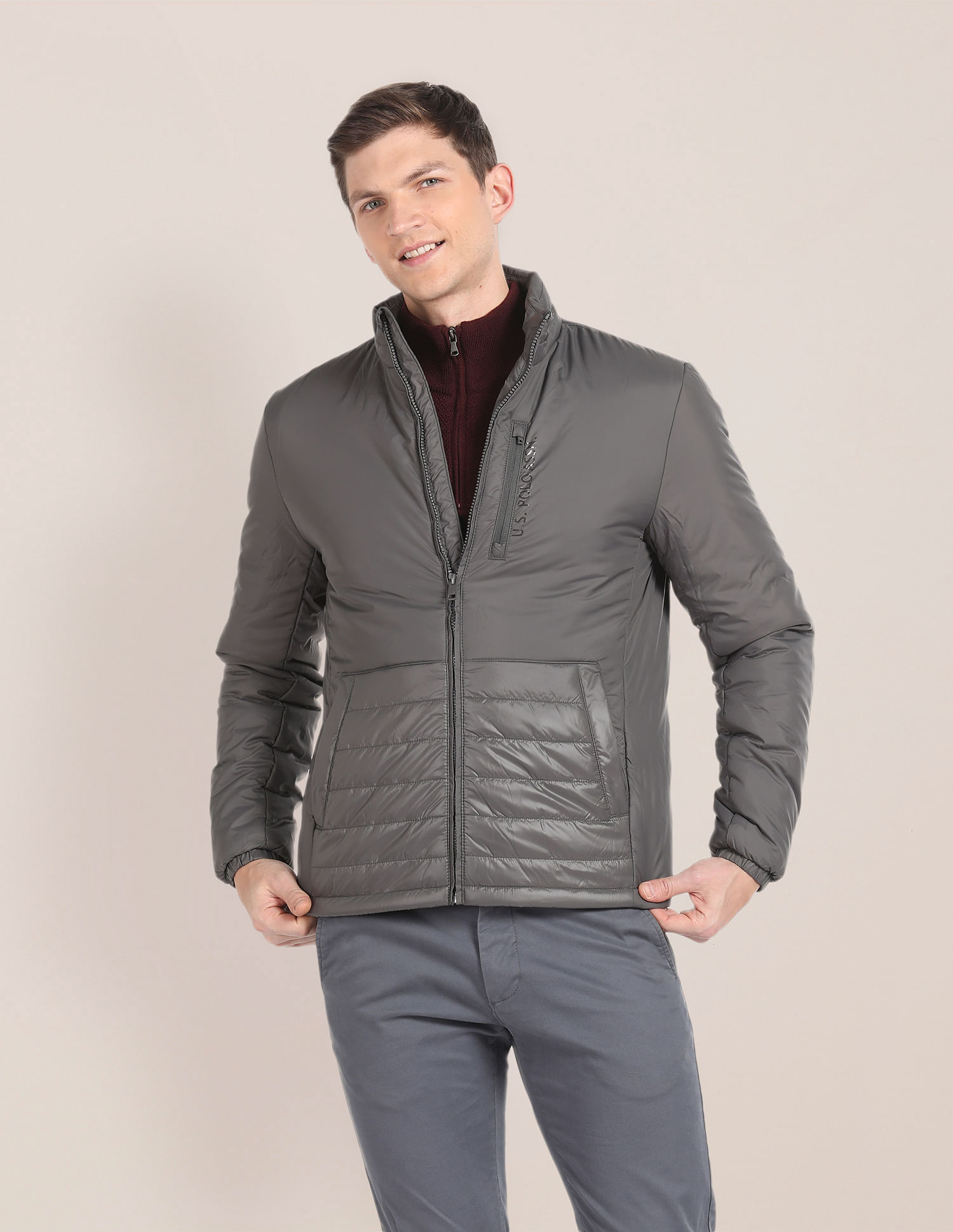 Buy U.S. Polo Assn. High Neck Solid Polyester Padded Jacket - NNNOW.com