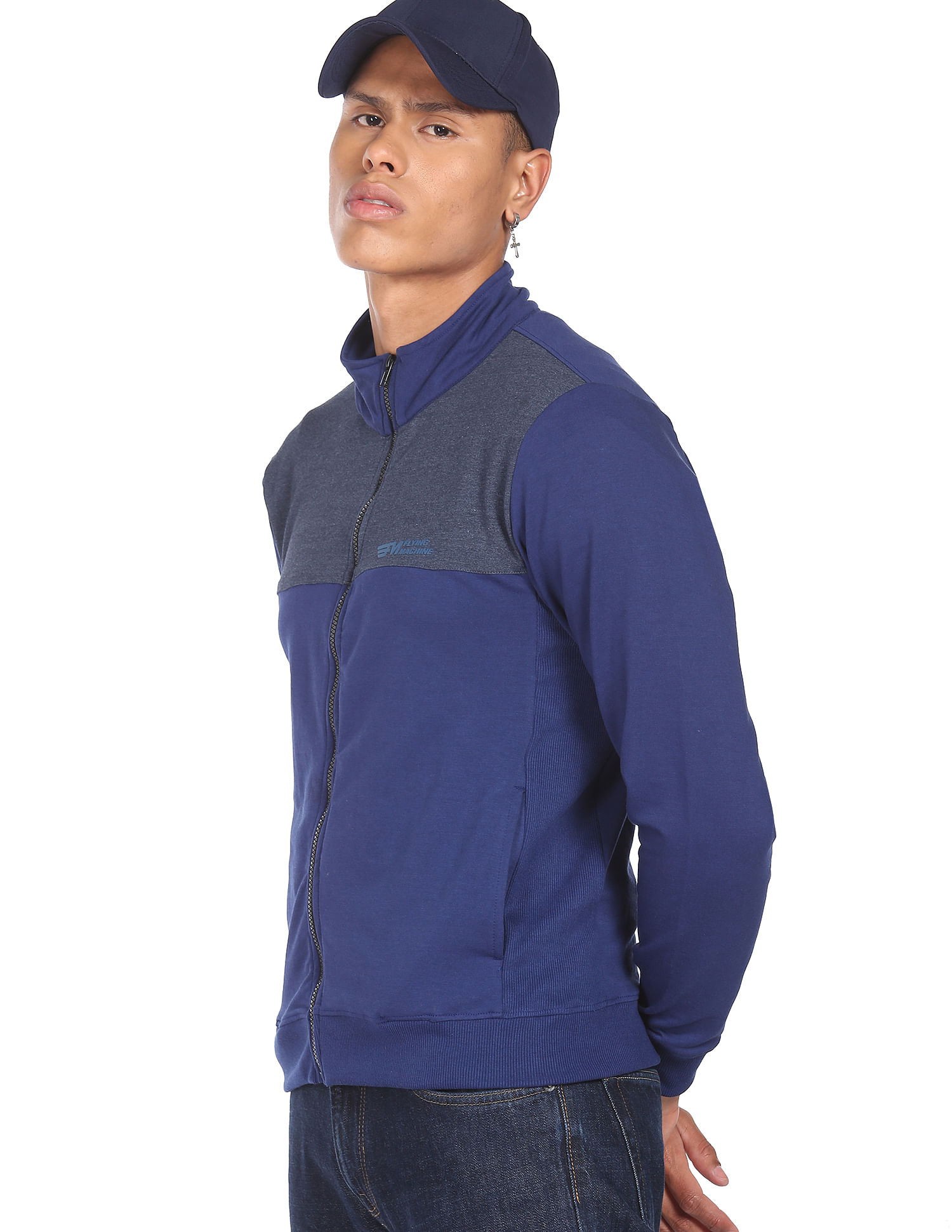 Flying Machine High Neck Colour Block Panelled Sweatshirt