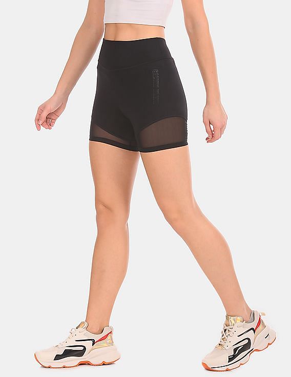 Calvin Klein Women Black Mesh Panel Outline Short Tights