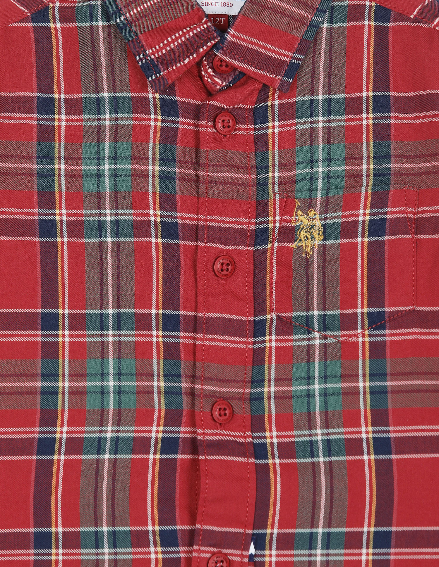 U.S. Polo Assn. Kids Boys Plaid Check Twill Weave Shirt
