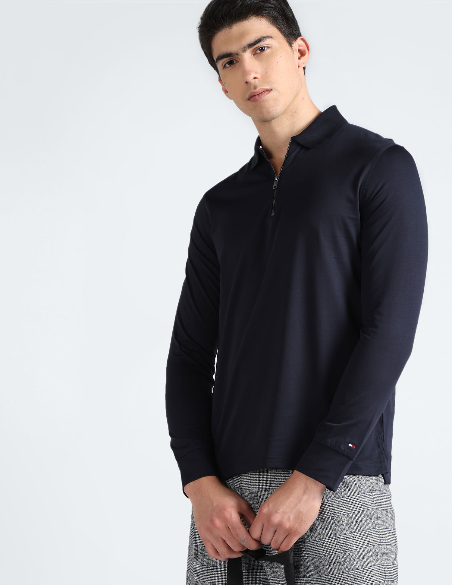 Buy Tommy Hilfiger Long Sleeve Zip Up Solid Polo Shirt NNNOW