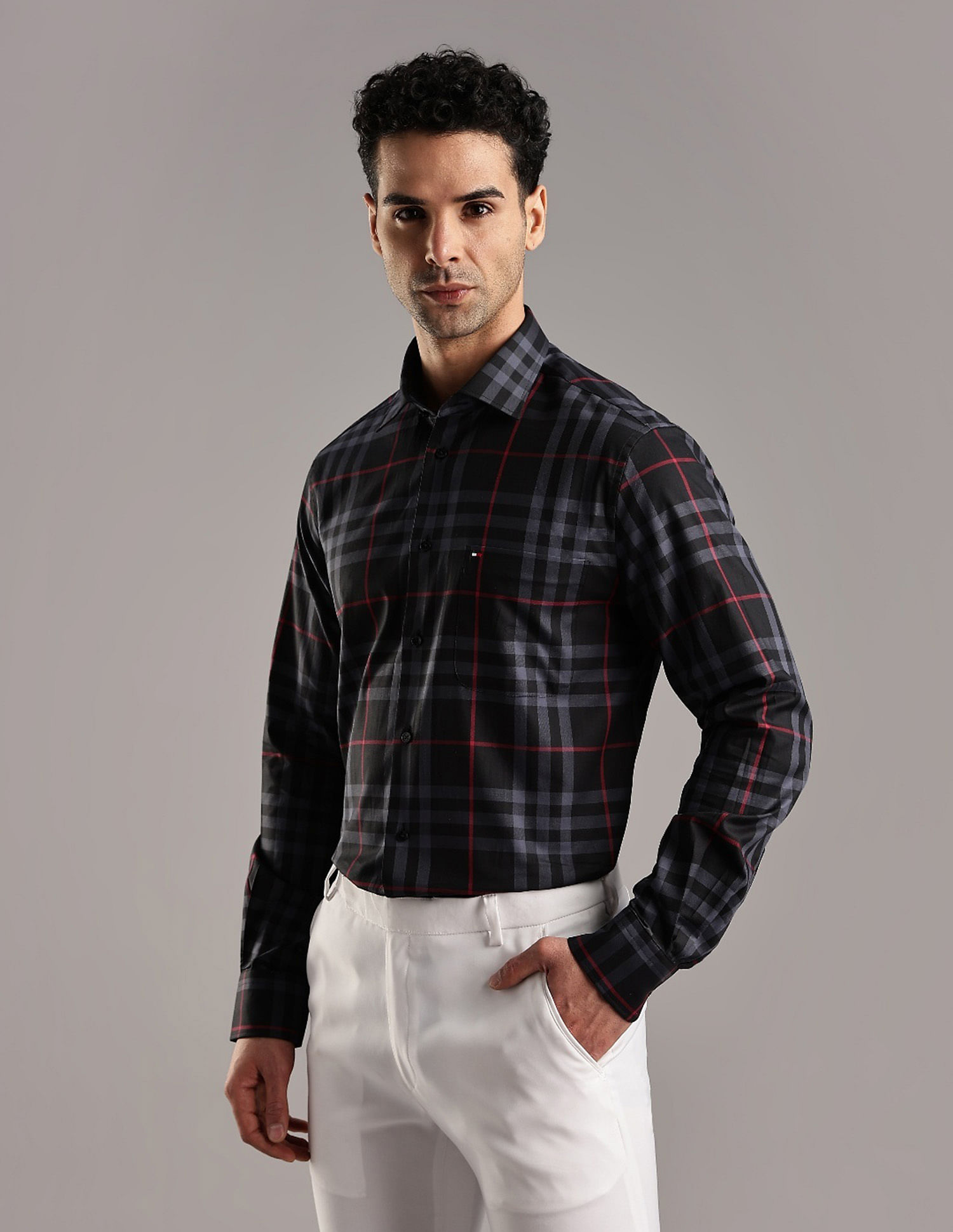 Tommy Hilfiger Checked Regular Fit Plain Woven Shirt