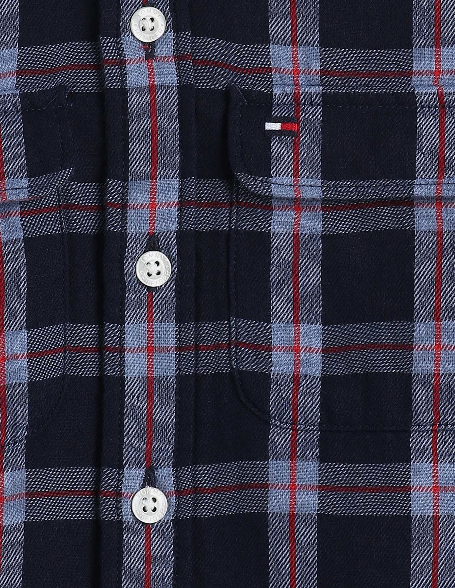 Tommy Hilfiger Kids Boys Checks Regular-Fit Cotton Shirt