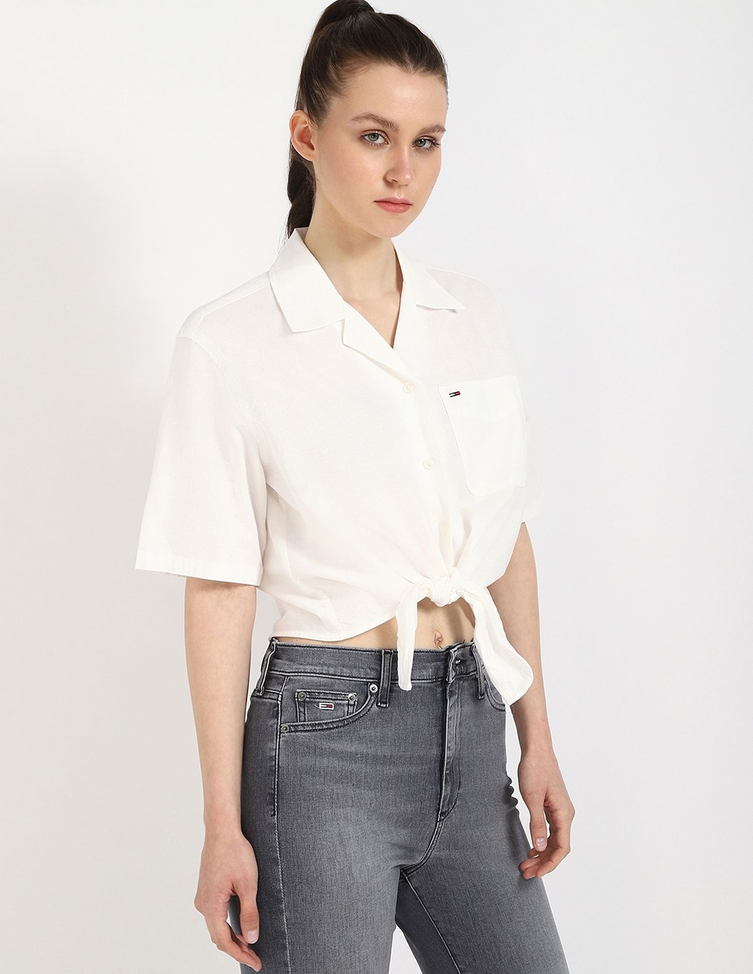 Tommy Hilfiger Solid Cropped Shirt