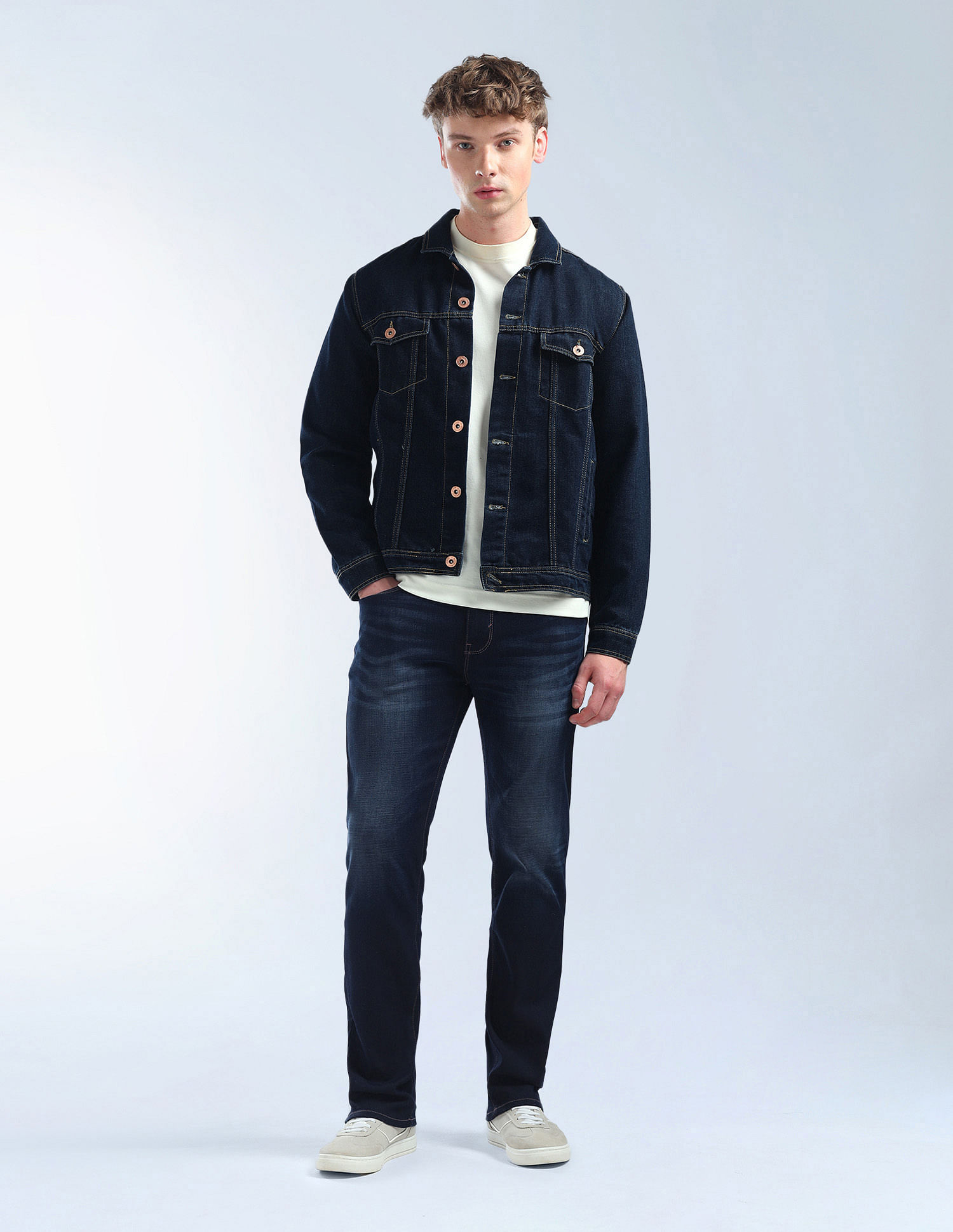 Flying Machine F-Jango Relaxed Straight Fit Whiskered Jeans