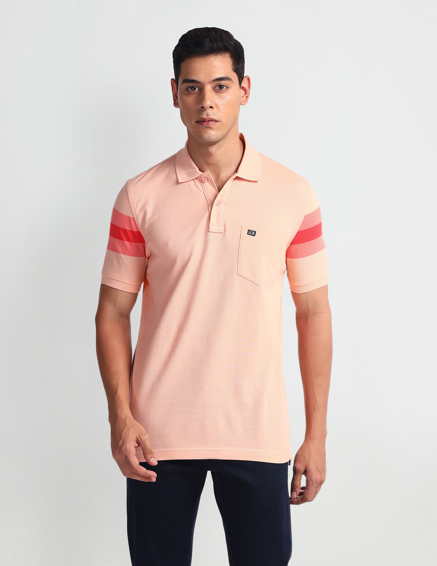 Arrow Sports Striped Sleeve Cotton Polo Shirt