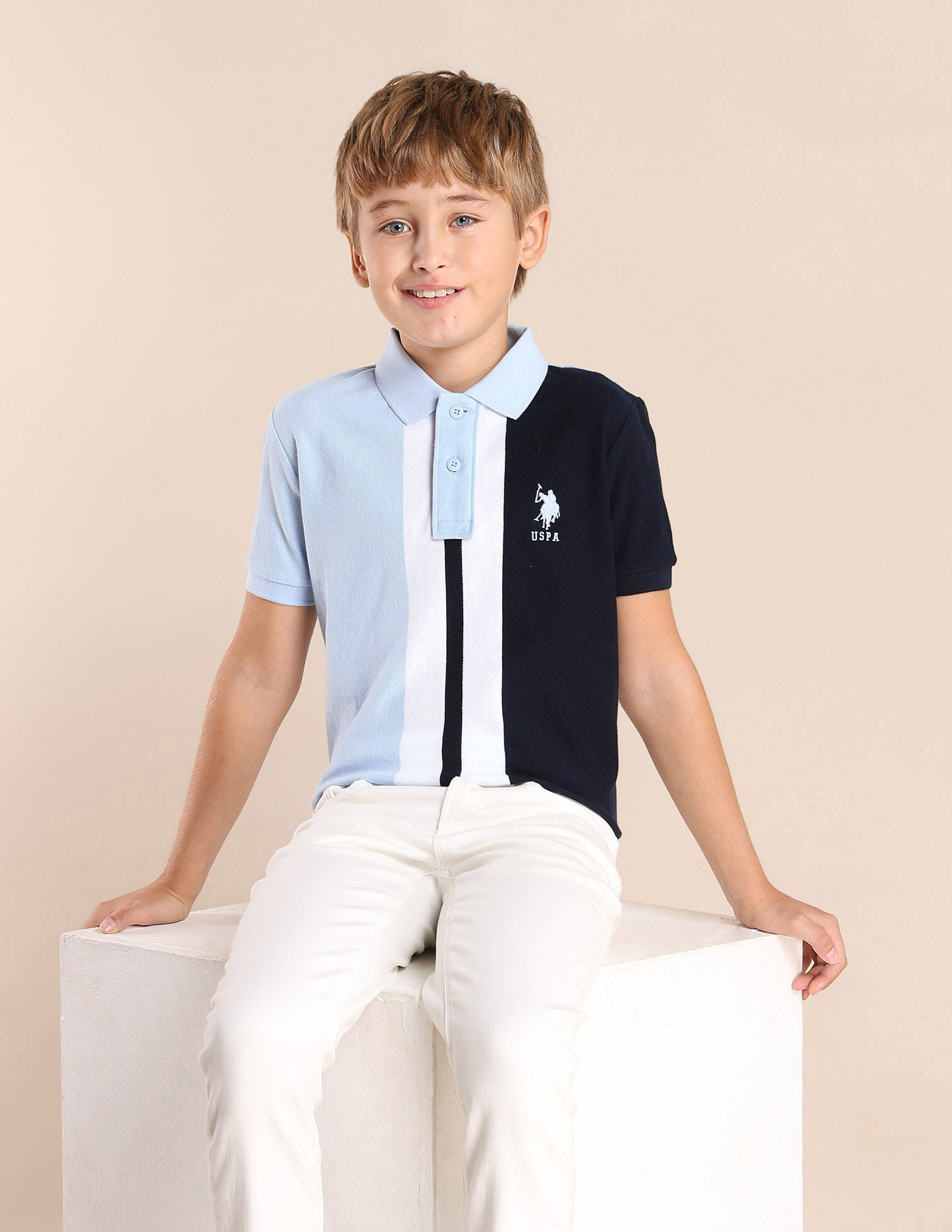 U.S. Polo Assn. Kids Boys Colour blocked Regular Fit Polo Shirt