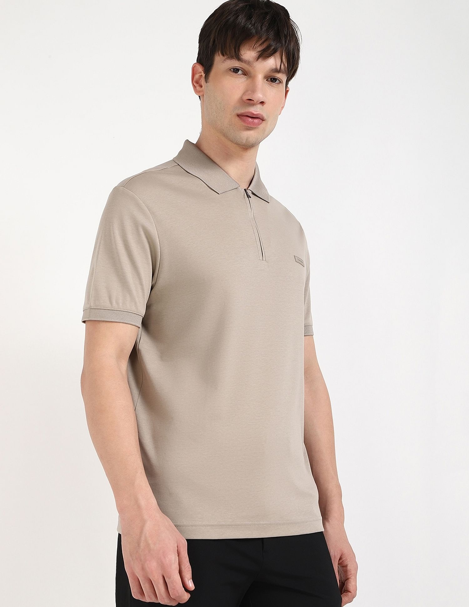 Calvin Klein Jeans Solid Regular-Fit Cotton Polo T-Shirt