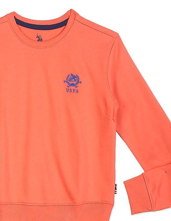 U.S. Polo Assn. Kids Boys Coral Crew Neck Solid Sweatshirt