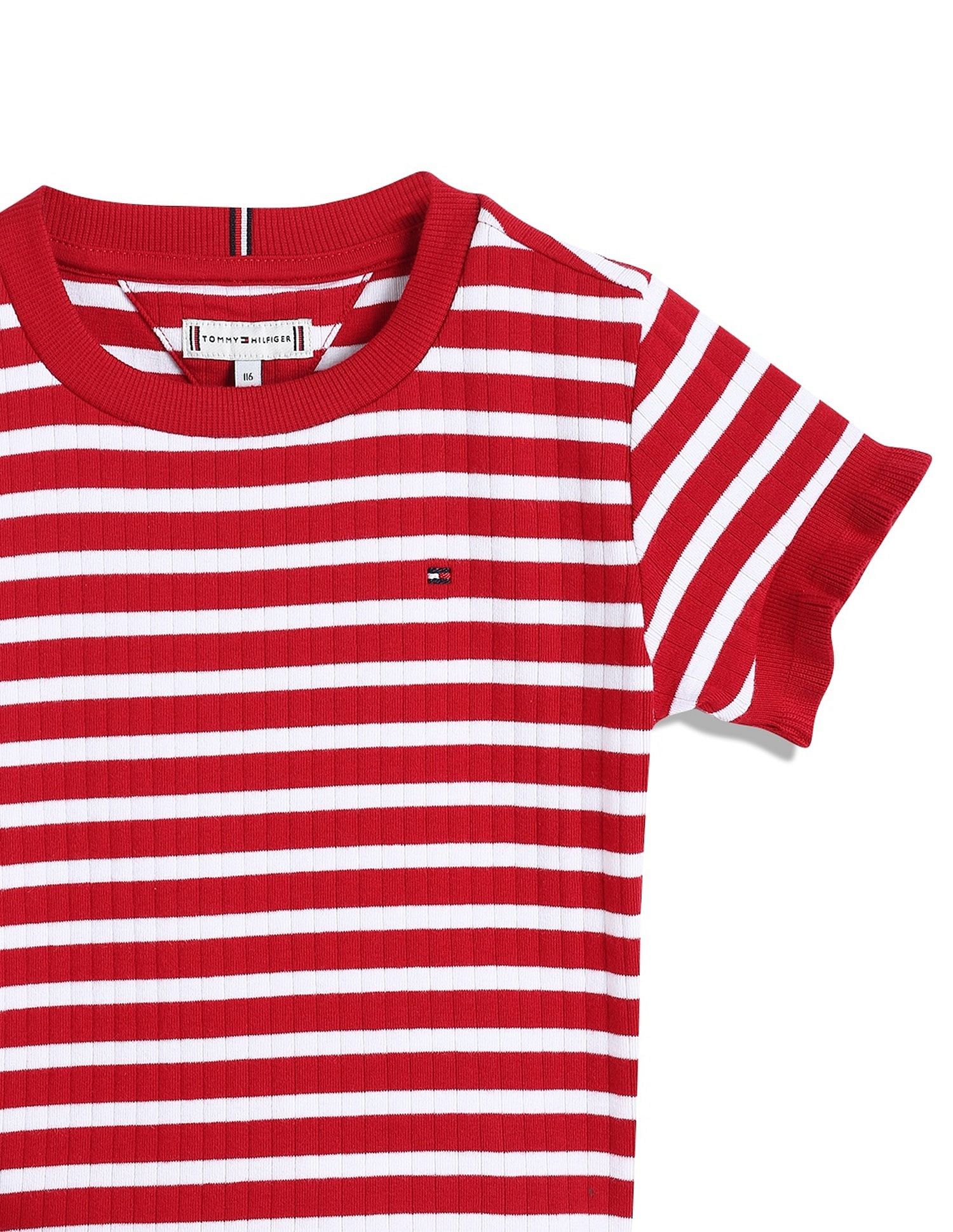 Tommy Hilfiger Kids Girls Striped Slim-Fit Cotton T-Shirt