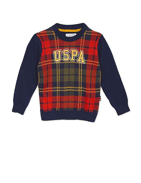 U.S. Polo Assn. Kids Crew Neck Checked Sweater
