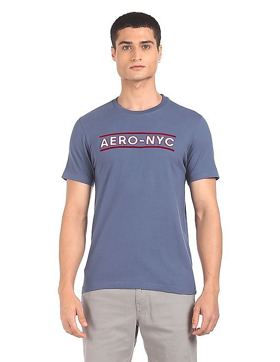 Aeropostale Men Blue Appliqued Logo Cotton T-Shirt