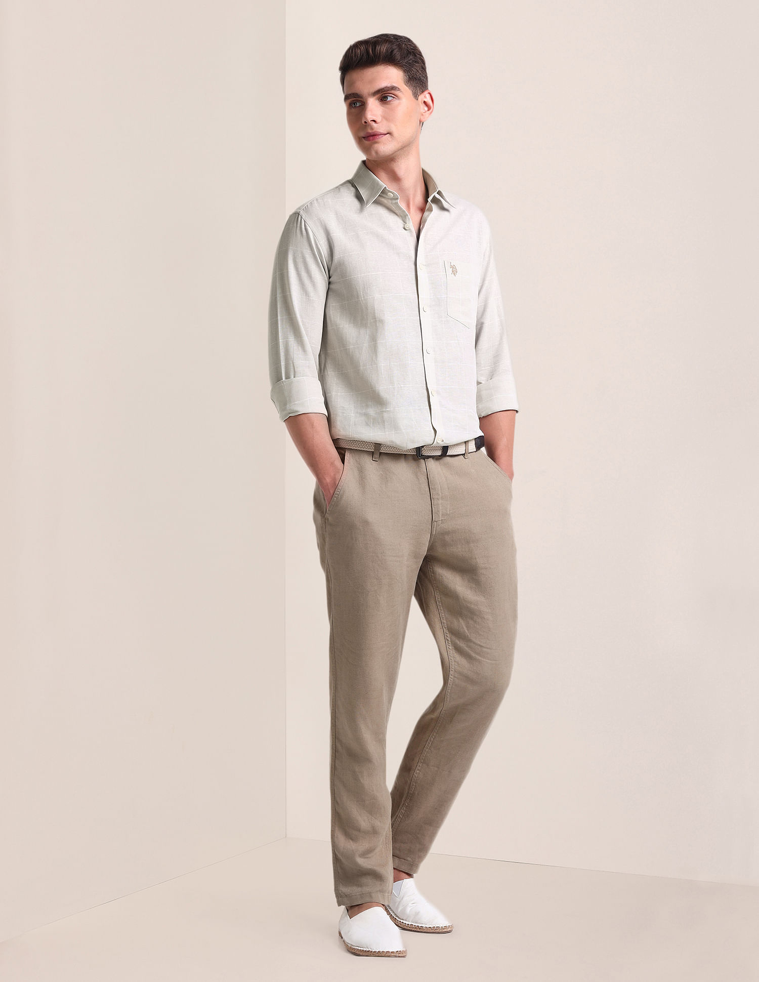 U.S. Polo Assn. Windowpane Check Linen Blend Shirt