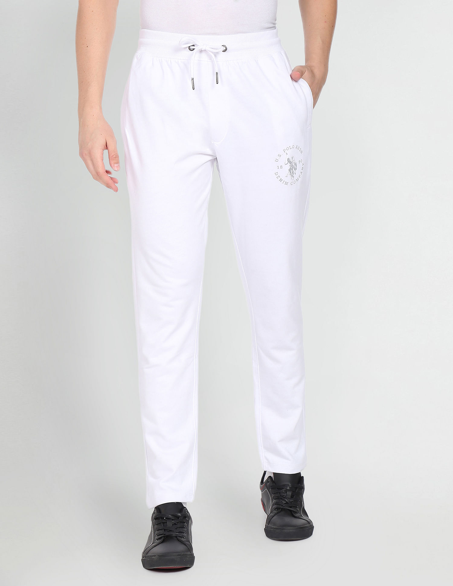 U.S. Polo Assn. Denim Co. Men White Mid Rise Logo Print Solid Track Pants