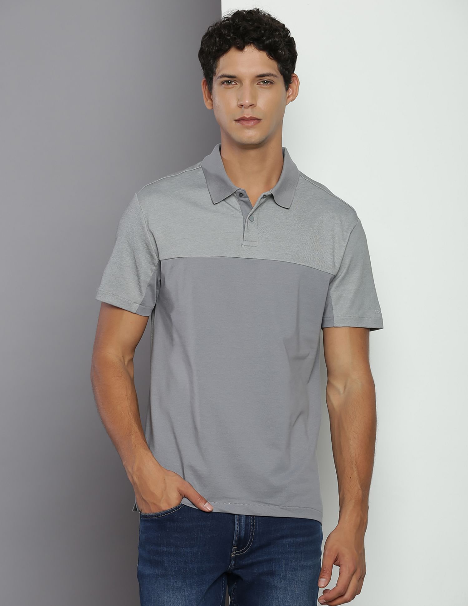Calvin Klein Colour Block Mix Media Polo Shirt