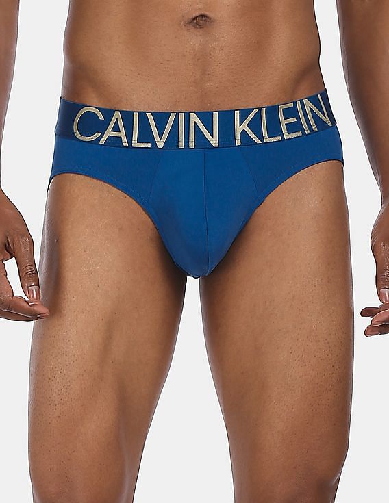 Calvin Klein Underwear Men Dark Blue Elasticized Waist Statement Hipster Briefs