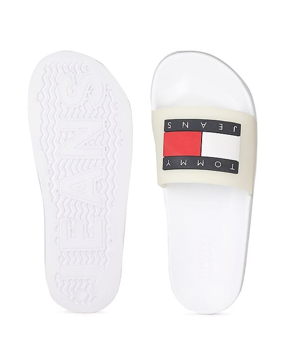Buy Tommy Hilfiger Women White Glow In The Dark Logo Pool Slides