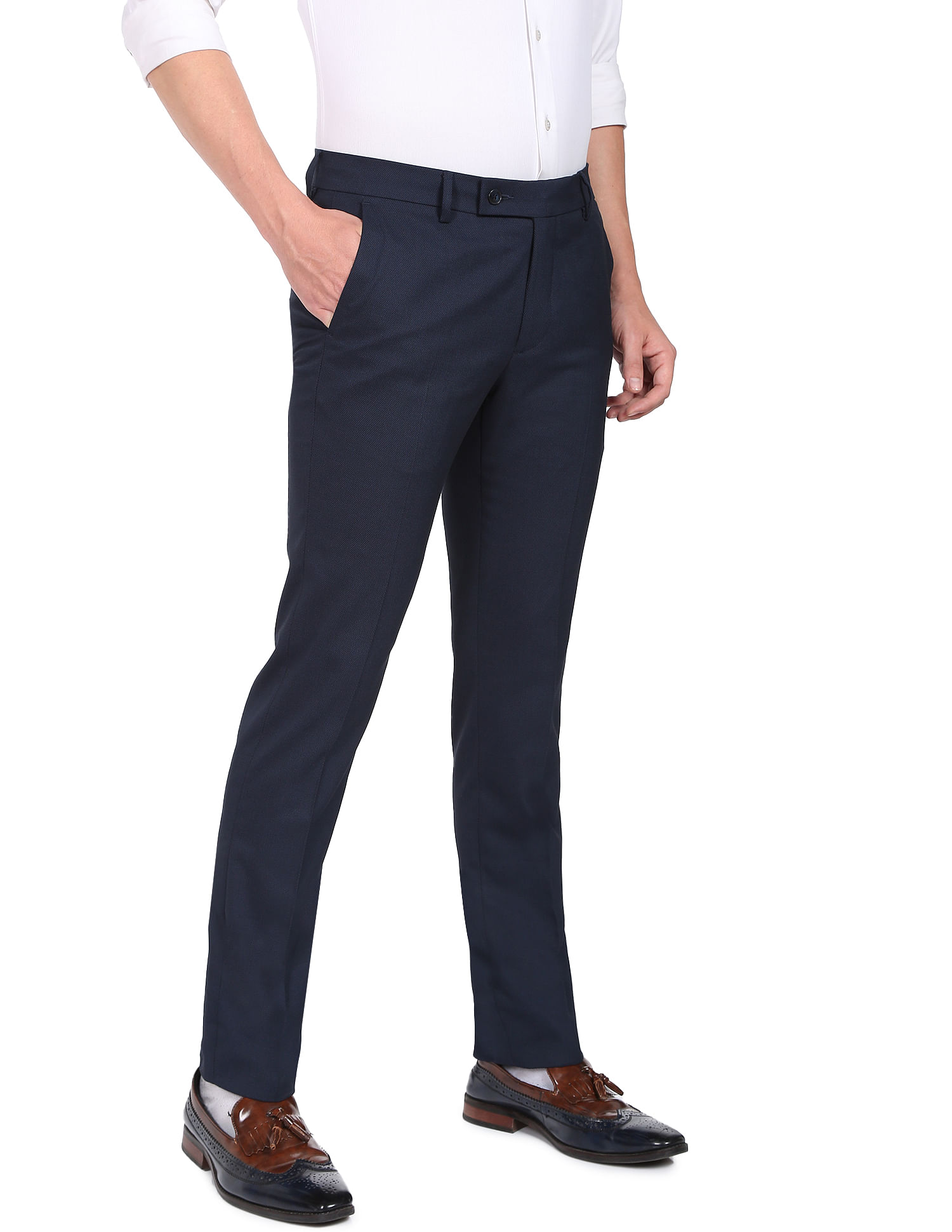 Buy ARROW Solid Polyester Slim Fit Men's Work Wear Trousers | Shoppers Stop