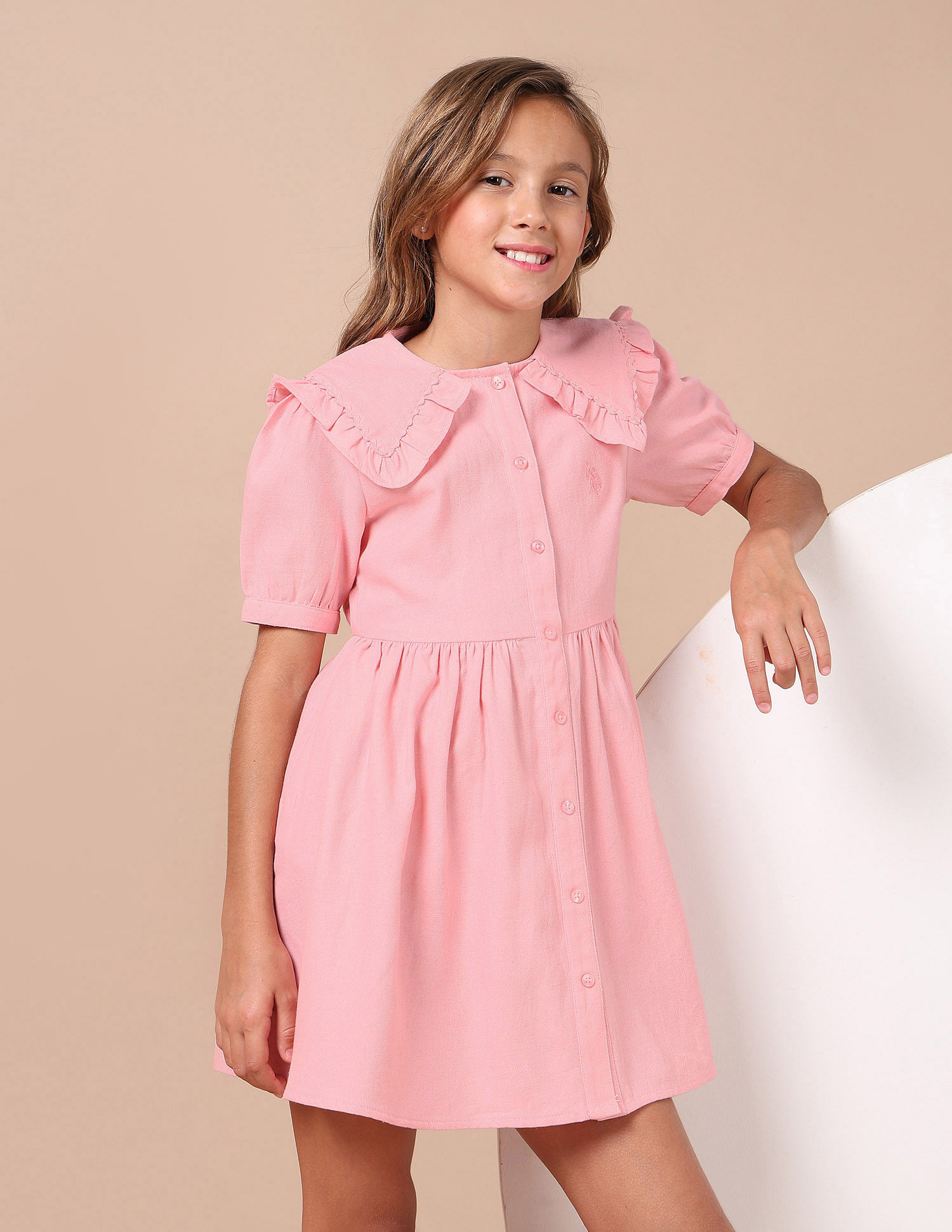 U.S. Polo Assn. Kids Girls Cape Collar Solid Mini Dress