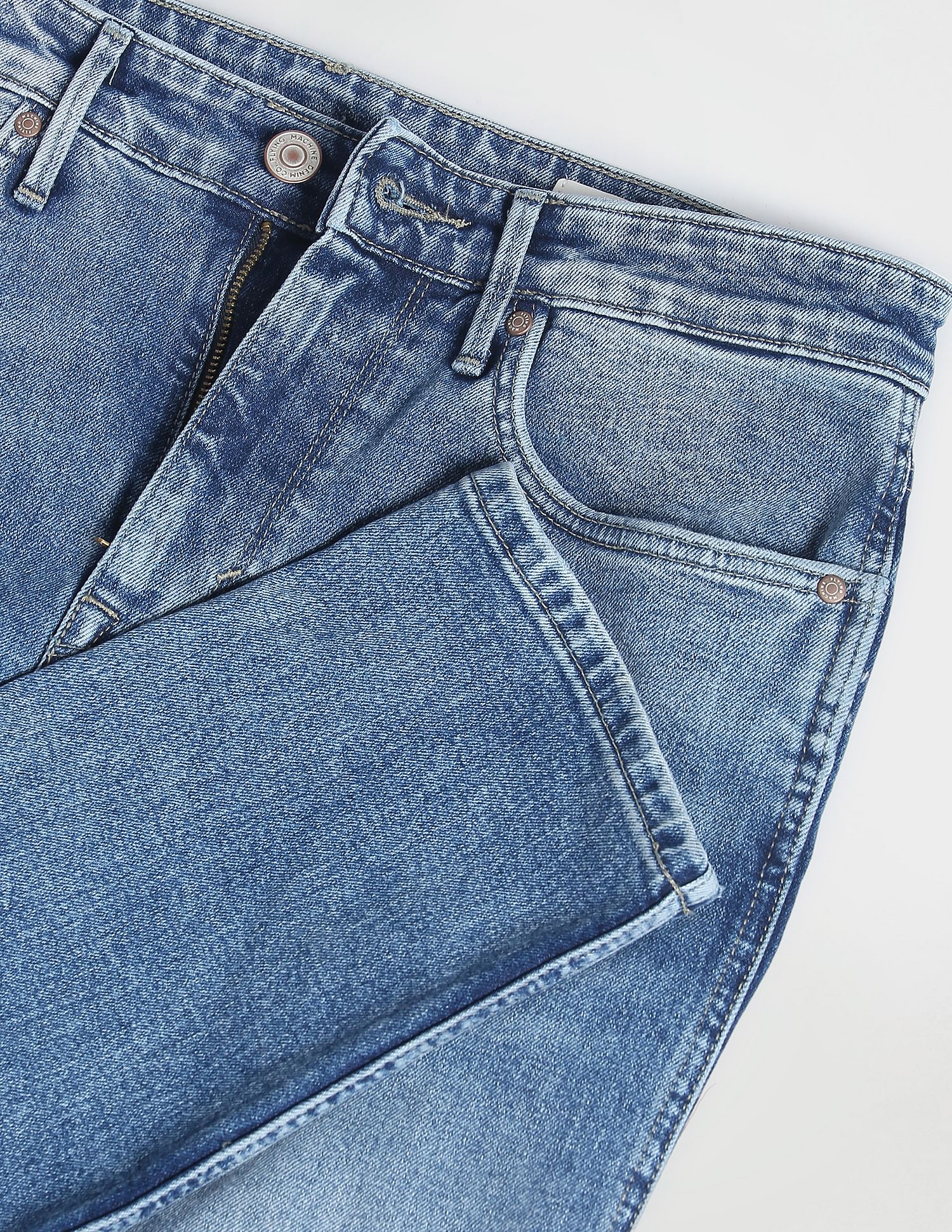 Flying Machine Mid Rise Slash Slim Tapered Fit 90s Vintage Jeans