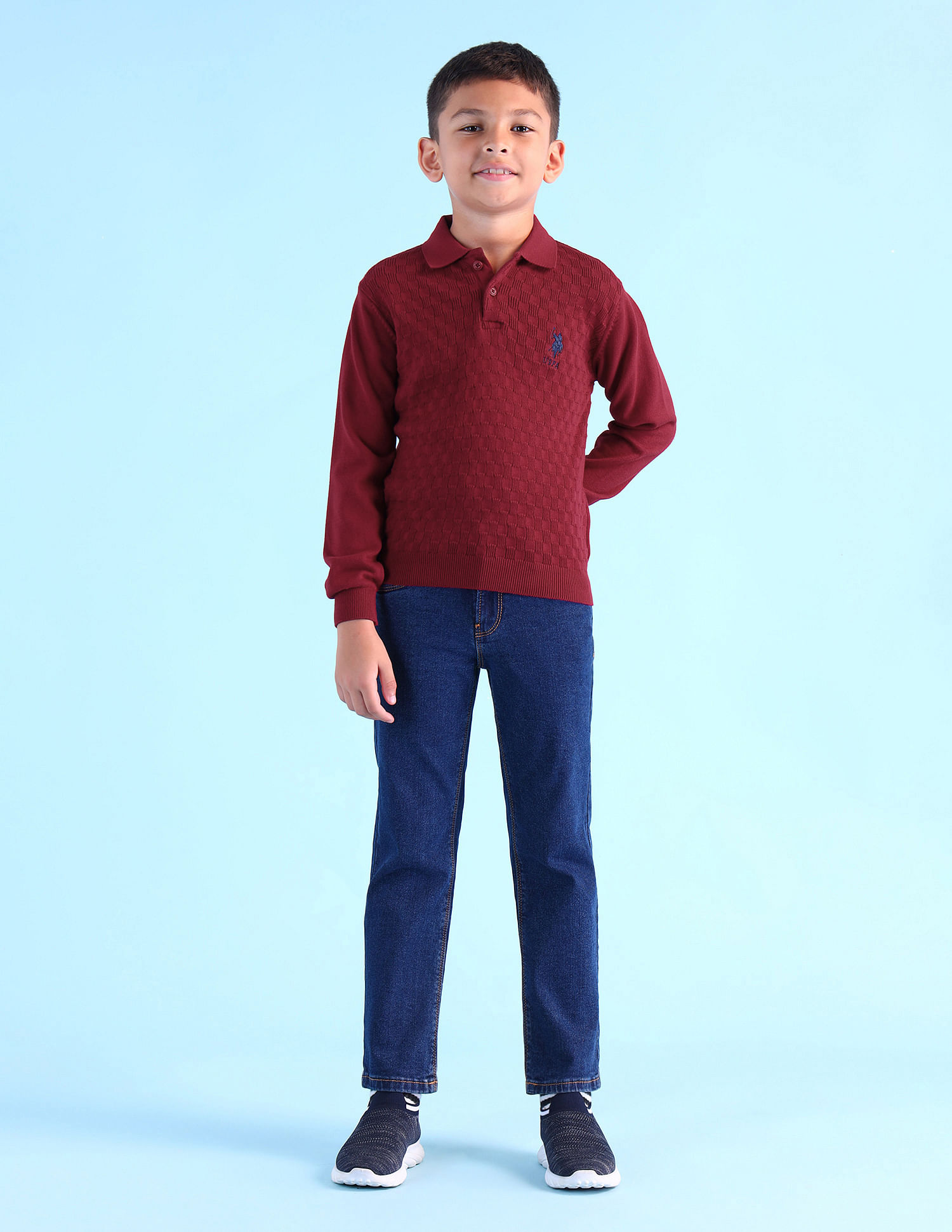 U.S. Polo Assn. Kids Boys Textured Regular Fit Sweater
