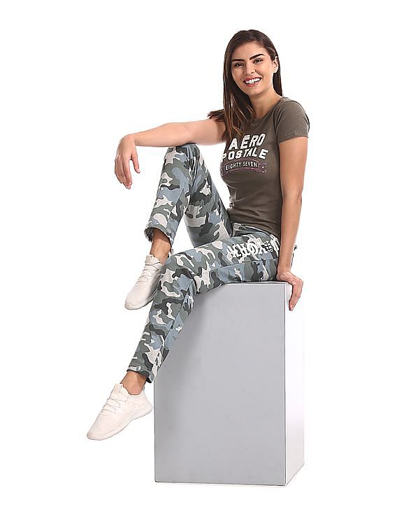 Aeropostale Green Camo Print Fleece Track Pants