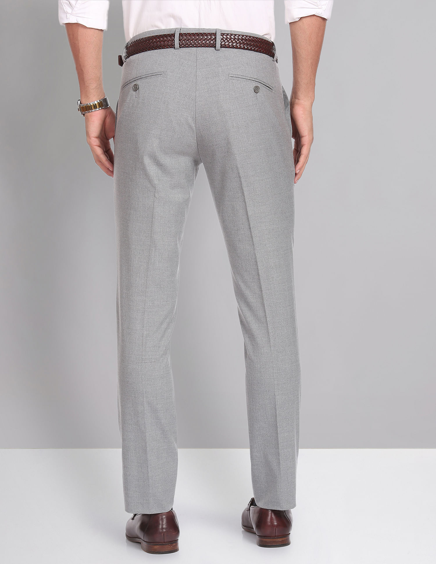 Buy AD by Arvind Smart Waist Heathered Formal Trousers - NNNOW.com