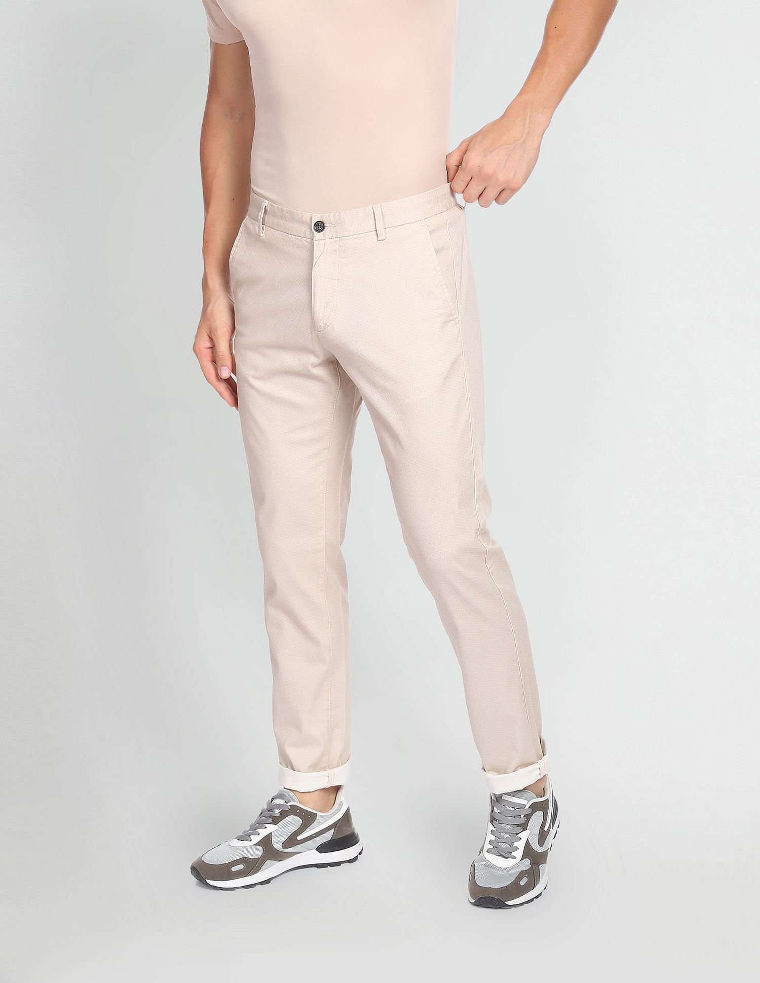 Buy Arrow Sports Men Olive Bronson Slim Fit Printed Casual Trousers   NNNOWcom