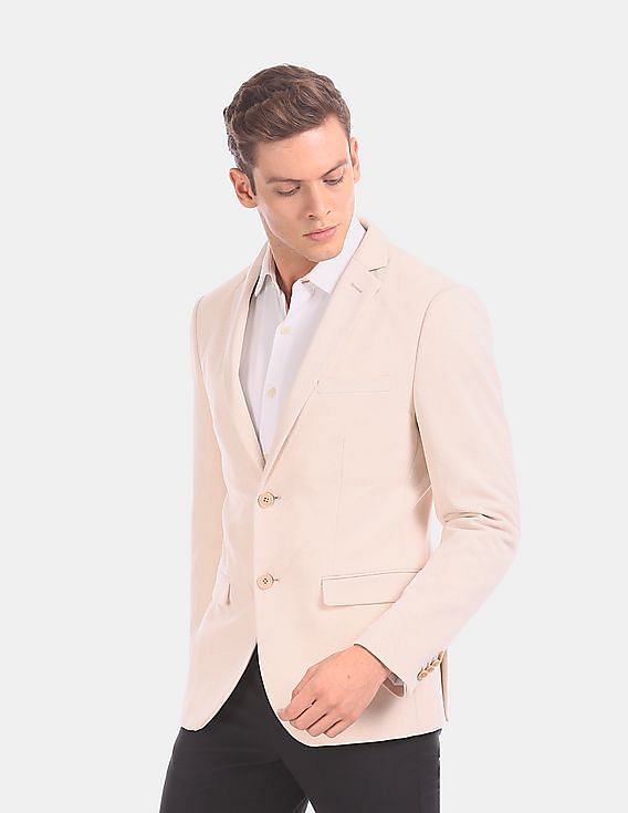 USPA Tailored Men Beige Slim Fit Solid Formal Blazer
