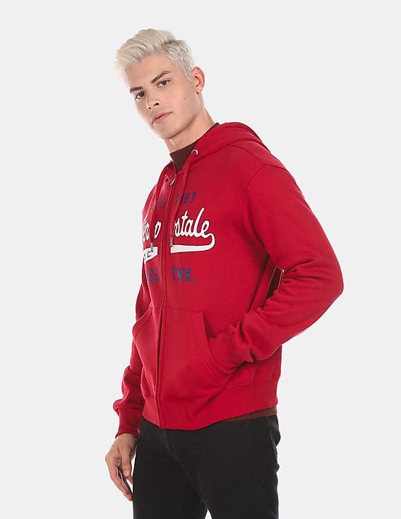 Buy Aeropostale Men Red Drawstring Hood Zip Up Sweatshirt