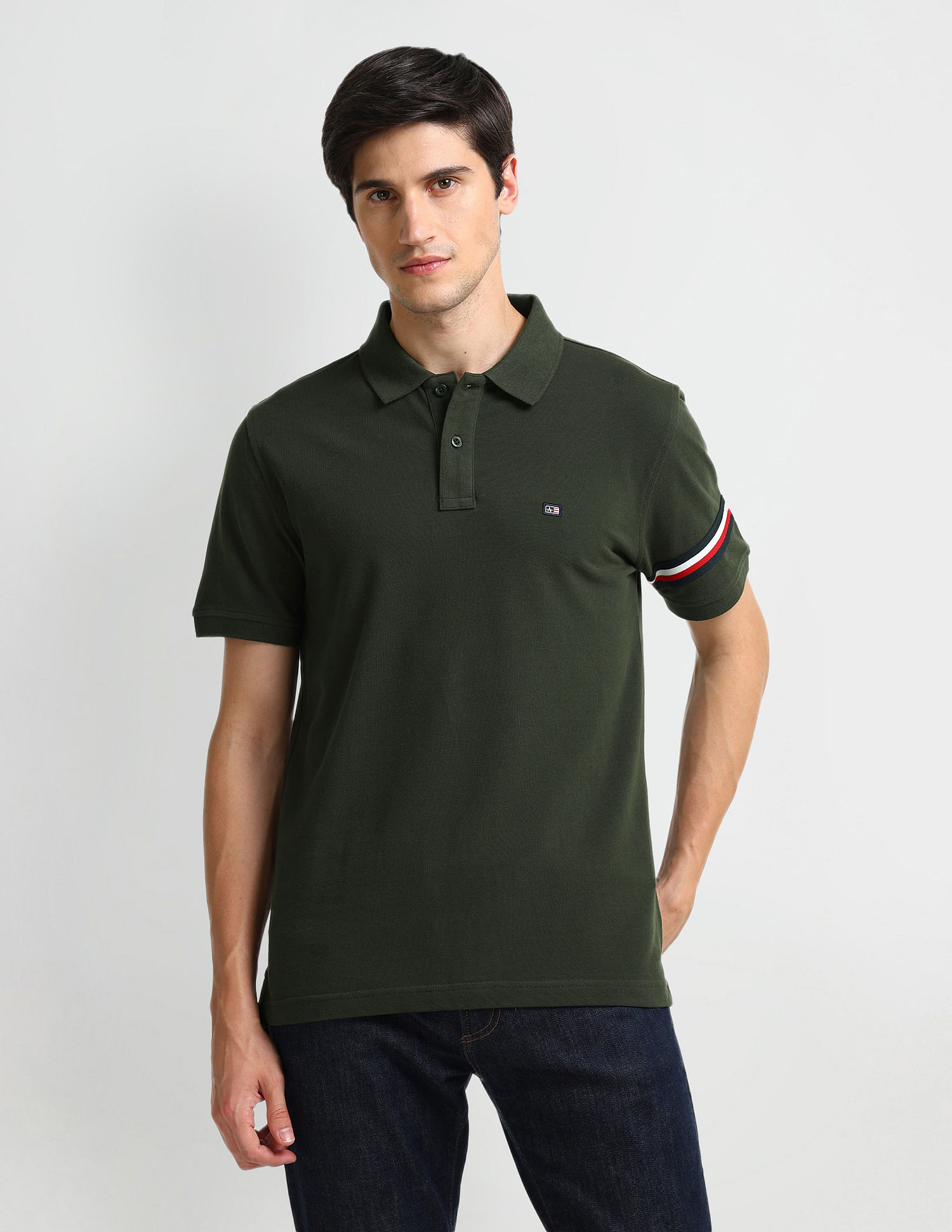 Arrow Sports Striped Tape Solid Polo Shirt
