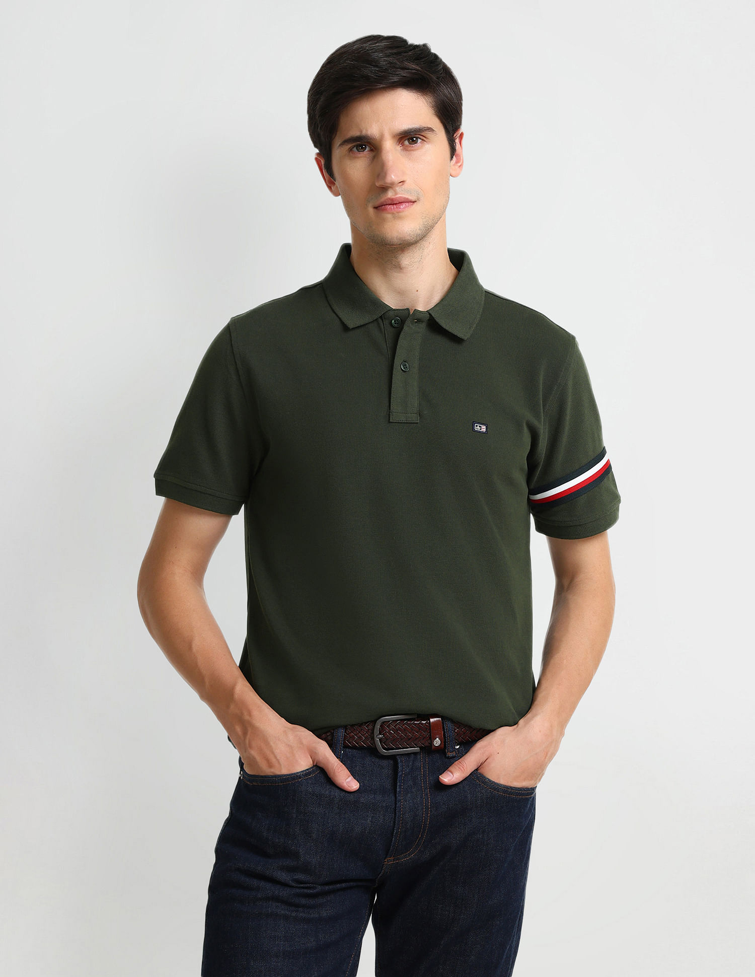 Arrow Sports Striped Tape Solid Polo Shirt
