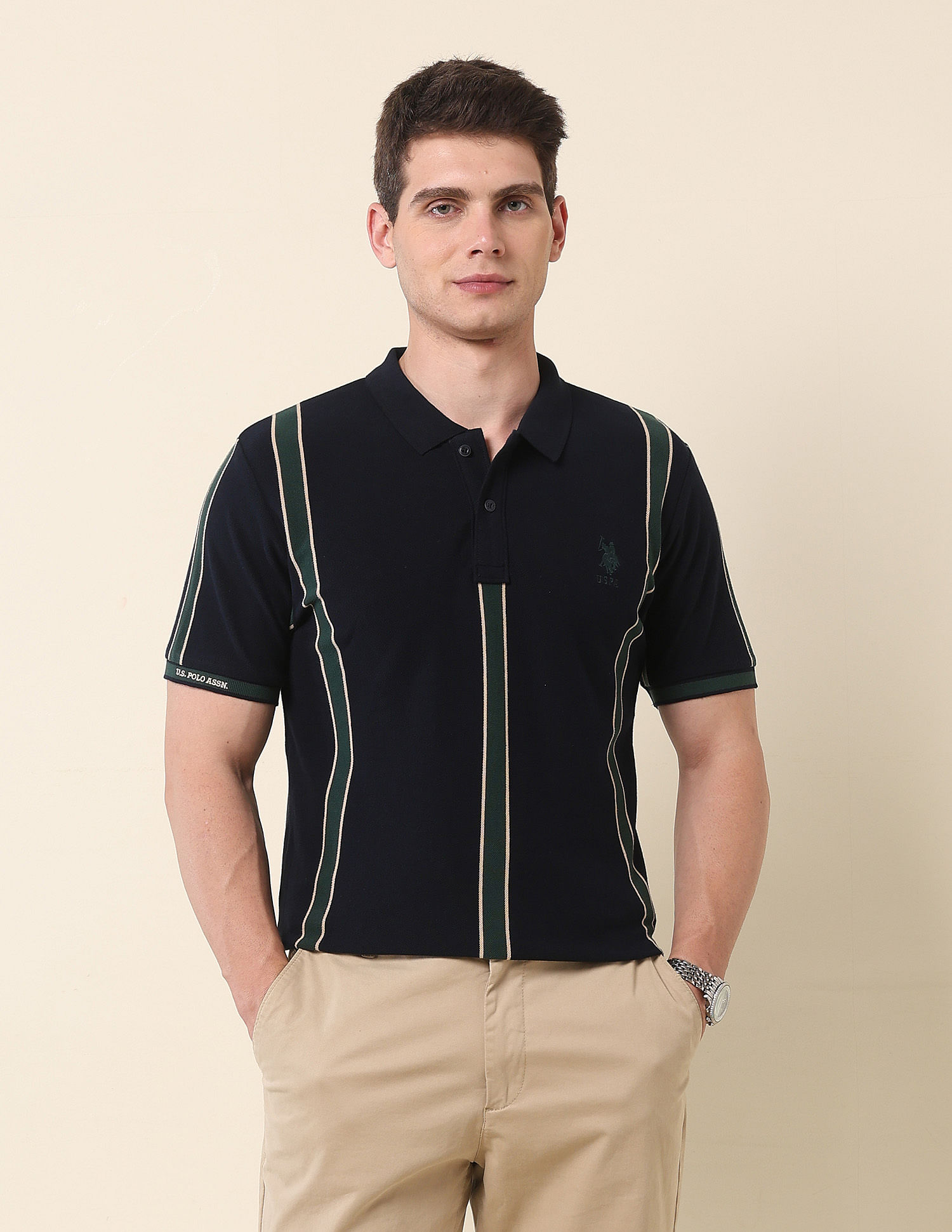 U.S. Polo Assn. Vertical Striped Gold Cup Polo Shirt