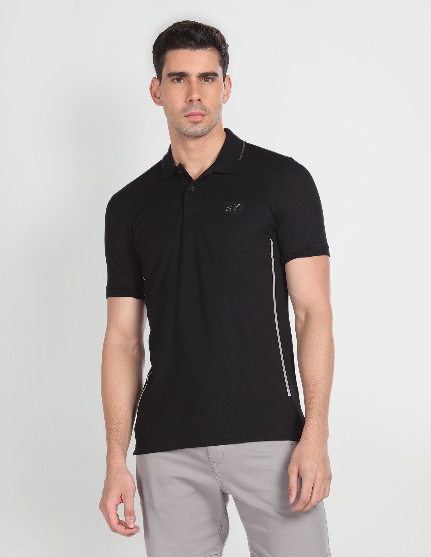 Arrow Newyork Striped Collar Solid Polo Shirt
