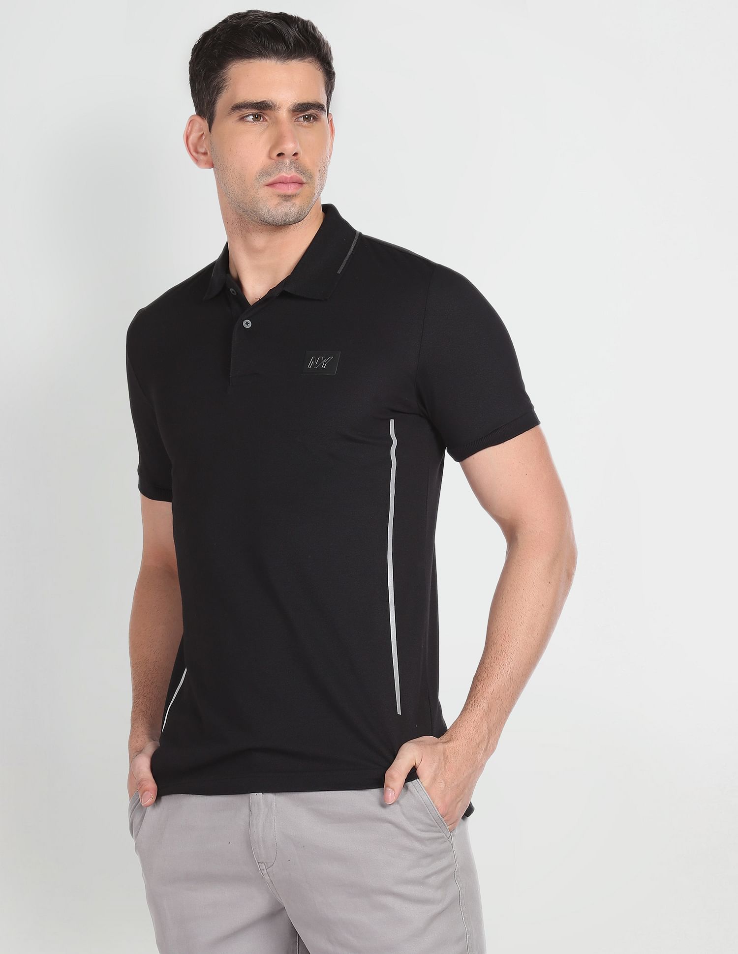 Arrow Newyork Striped Collar Solid Polo Shirt