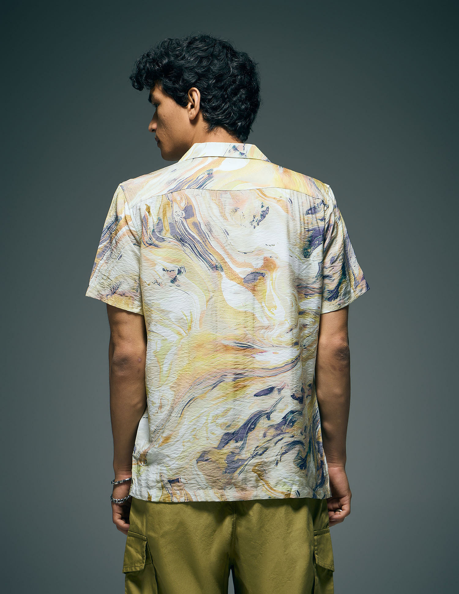 Flying Machine Abstract Printed Digitopia Cuban Collar Shirt