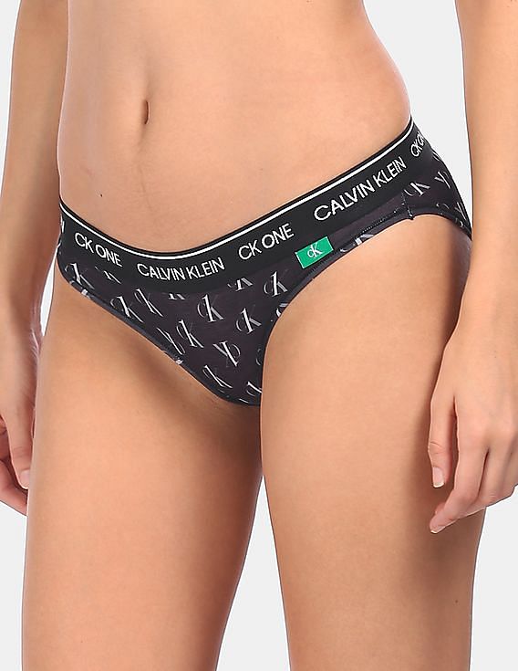 Buy Calvin Klein Underwear Women Black Elasticized Waist Brand Print Bikini  Panties 