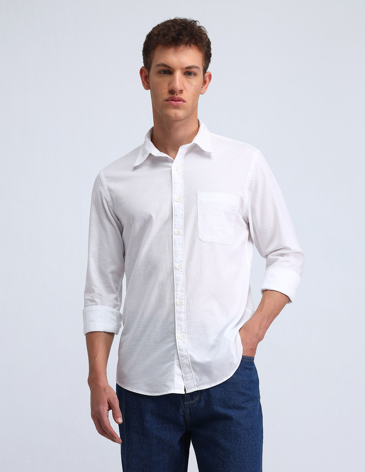Flying Machine Slim Fit Solid Cotton Shirt