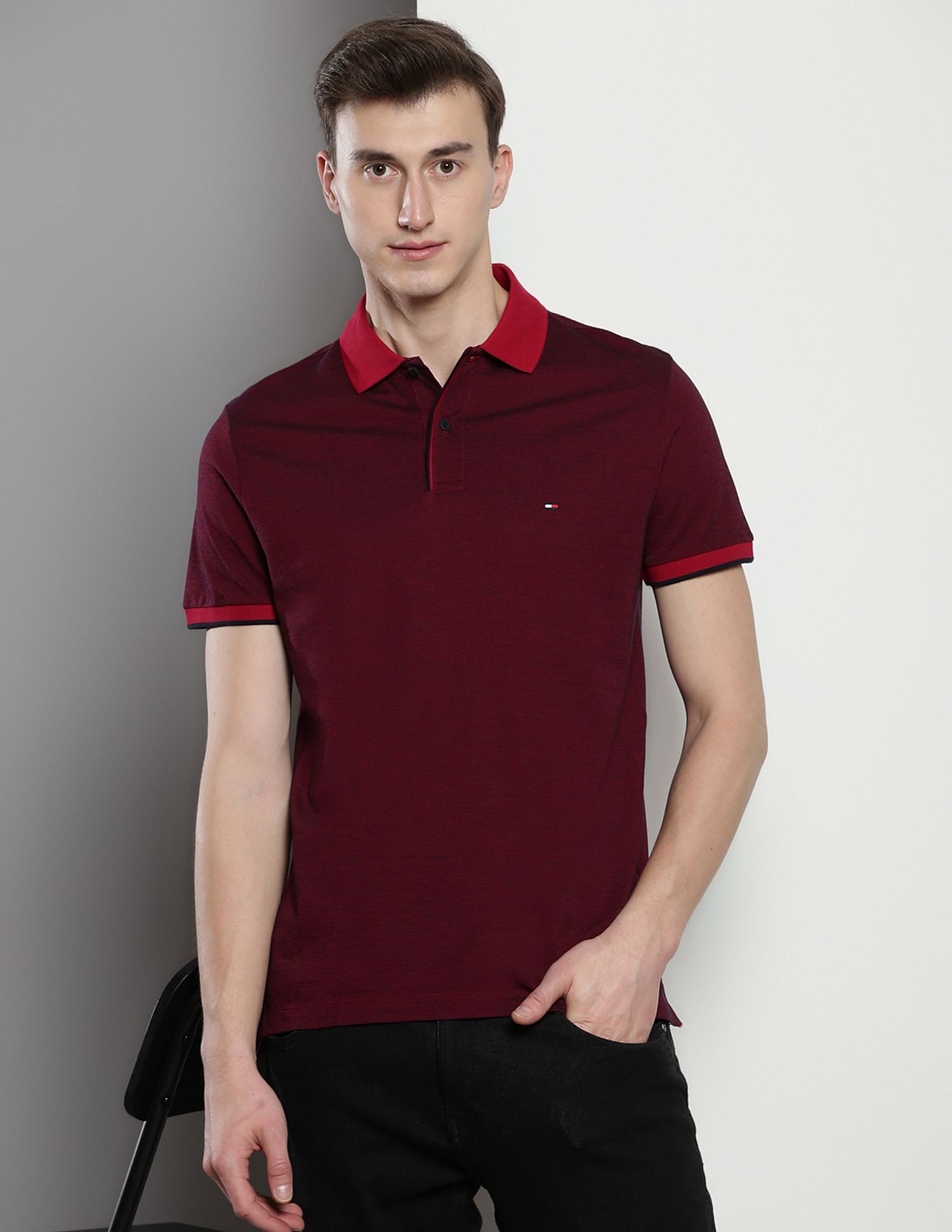 Tommy Hilfiger Transitional Cotton Contrast Collar Polo Shirt