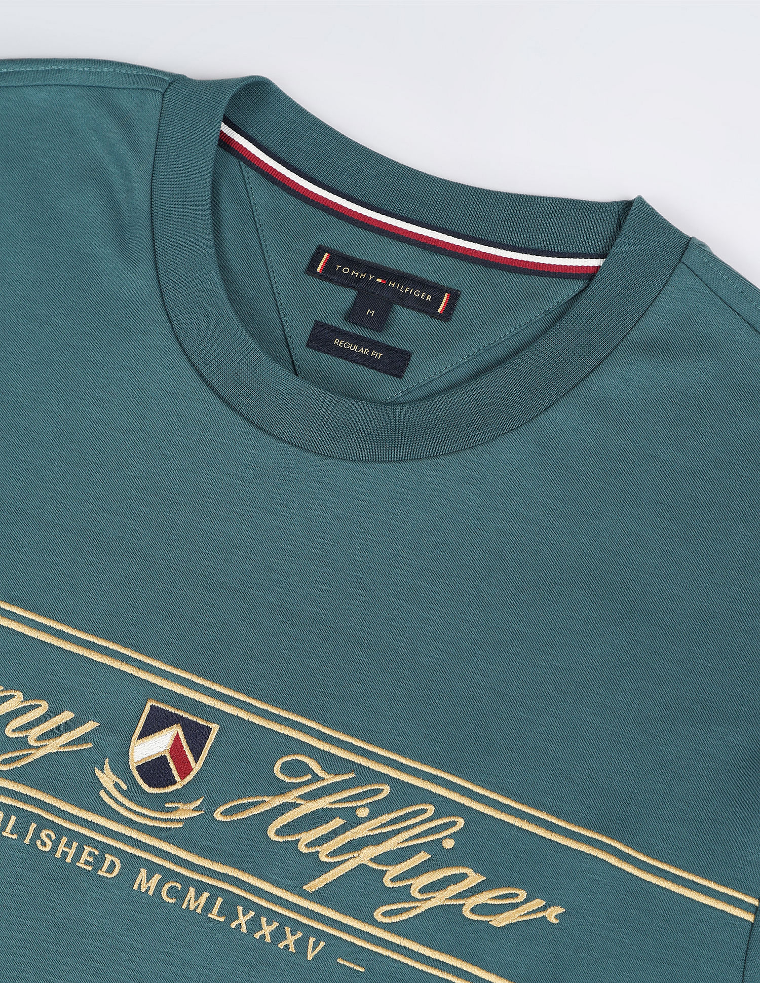 Tommy Hilfiger Gold Embroidered Cotton T-Shirt