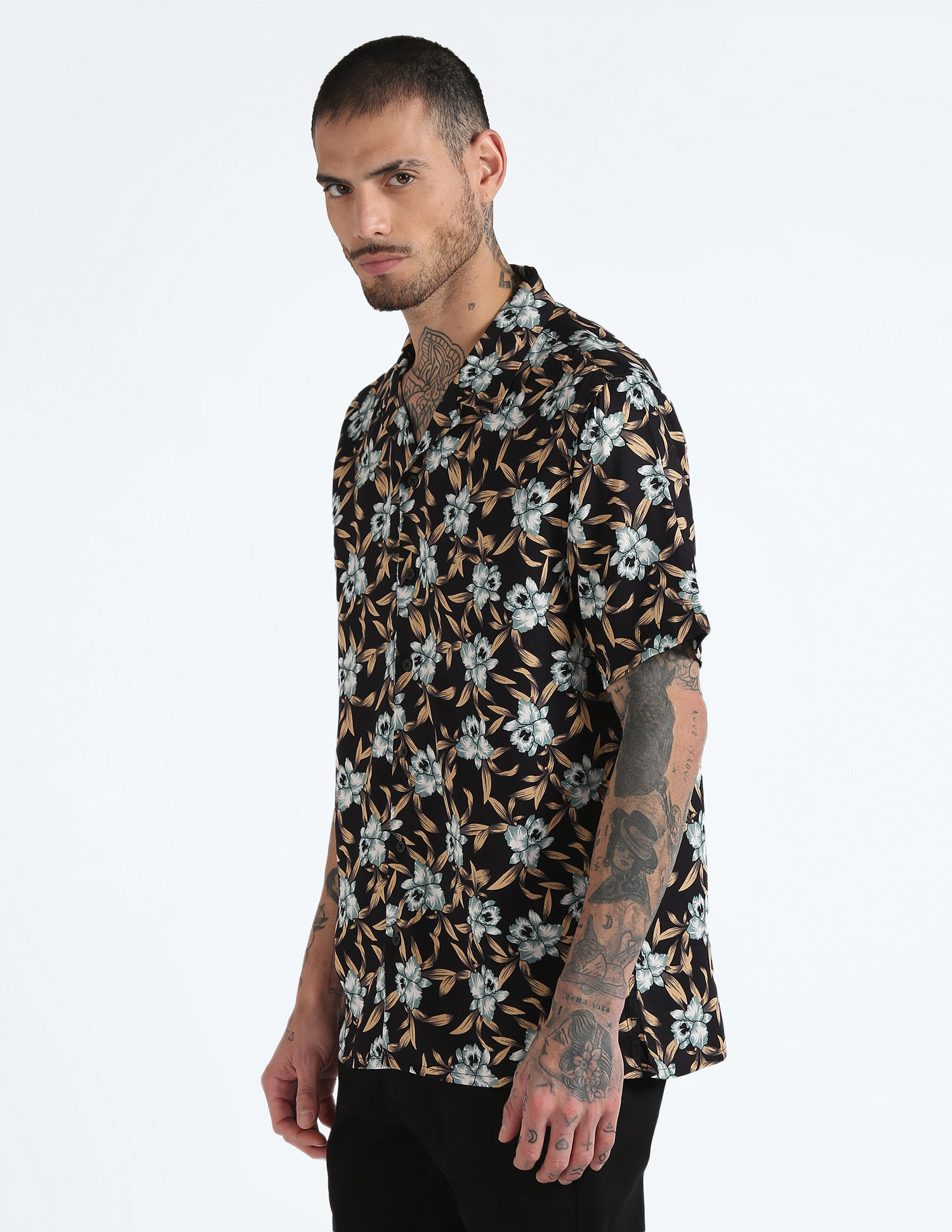 Flying Machine Viscose Floral Cuban Collar Shirt