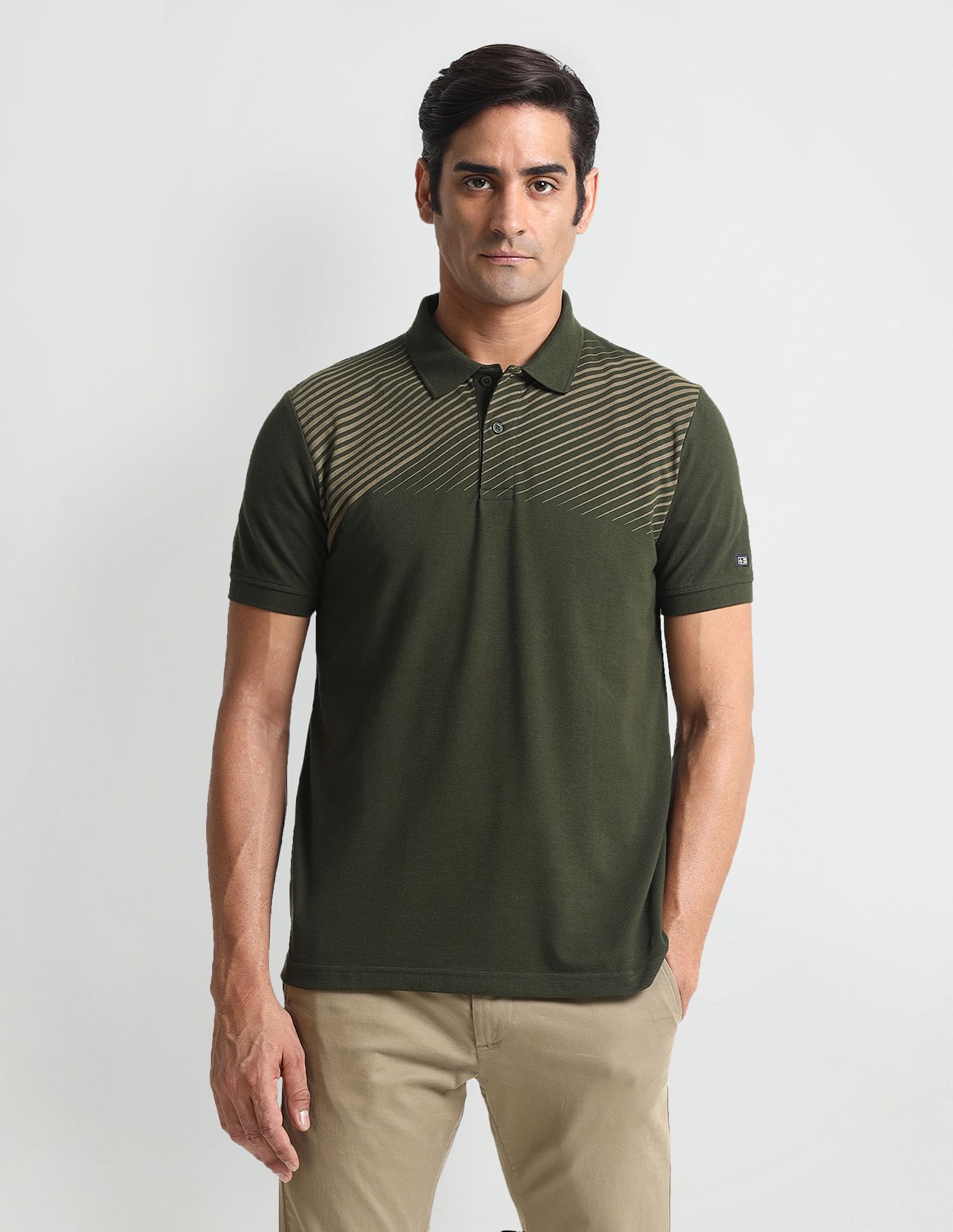 Arrow Sport Diagonal Stripe Pique Polo Shirt
