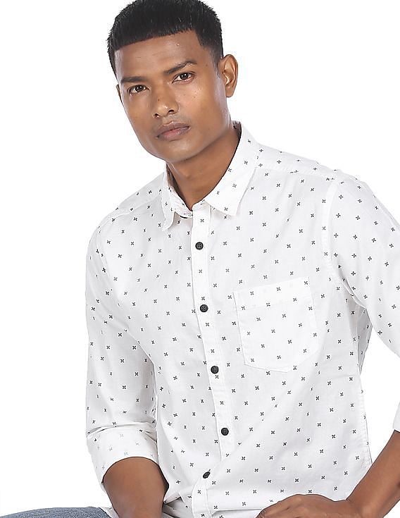 flying machine men printed casual white shirt